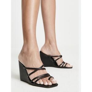 ASOS Design Strappy Wedge Sandals Women’s Size 9 Black Open Toe Platform Summer